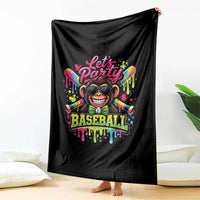 Lets Party Baseball Monkey Neon Dripping Graphic Throw Blanket Funny Ball Party Game Day Fans