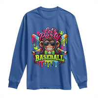 Lets Party Baseball Monkey Neon Dripping Graphic Long Sleeve Shirt Funny Ball Party Game Day Fans