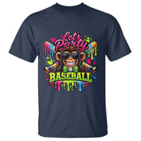 Lets Party Baseball Monkey Neon Dripping Graphic T Shirt Funny Ball Party Game Day Fans