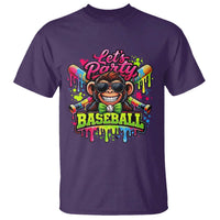 Lets Party Baseball Monkey Neon Dripping Graphic T Shirt Funny Ball Party Game Day Fans