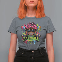 Lets Party Baseball Monkey Neon Dripping Graphic T Shirt For Women Funny Ball Party Game Day Fans