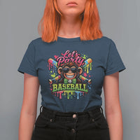 Lets Party Baseball Monkey Neon Dripping Graphic T Shirt For Women Funny Ball Party Game Day Fans