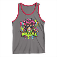 Lets Party Baseball Monkey Neon Dripping Graphic Tank Top Funny Ball Party Game Day Fans