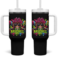 Lets Party Baseball Monkey Neon Dripping Graphic Tumbler With Handle Funny Ball Party Game Day Fans