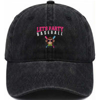Let's Party Baseball Monkey Washed Cotton Baseball Cap Ball Party Game Day Vibes