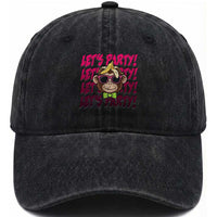 Lets Party Monkey Baseball Washed Cotton Baseball Cap Funny Ball Party Game Day Fans