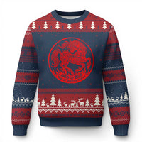 Year of the Fire Horse 1966 2026 Red Graphic Ugly Christmas Sweater 60 Years Chinese Zodiac Horse Vintage Style