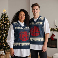 Year of the Fire Horse 1966 2026 Red Graphic V-Neck Knit Sweater Vest 60 Years Chinese Zodiac Horse Vintage Style