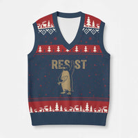 Funny Penguin Resist V-Neck Knit Sweater Vest Against Tariffs Activism Vintage - Wonder Print Shop