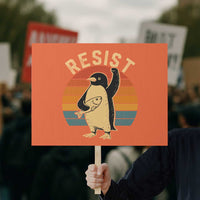 Funny Penguin Resist Protest Sign Against Tariffs Retro Vintage - Wonder Print Shop