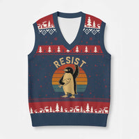 Funny Penguin Resist V-Neck Knit Sweater Vest Against Tariffs Retro Vintage - Wonder Print Shop