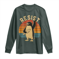 Funny Penguin Resist Long Sleeve Shirt Against Tariffs Retro Vintage