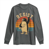 Funny Penguin Resist Long Sleeve Shirt Against Tariffs Retro Vintage
