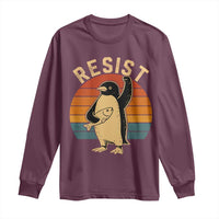Funny Penguin Resist Long Sleeve Shirt Against Tariffs Retro Vintage