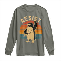 Funny Penguin Resist Long Sleeve Shirt Against Tariffs Retro Vintage