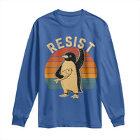 Funny Penguin Resist Long Sleeve Shirt Against Tariffs Retro Vintage