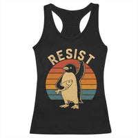 Funny Penguin Resist Racerback Tank Top Against Tariffs Retro Vintage