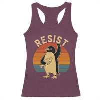 Funny Penguin Resist Racerback Tank Top Against Tariffs Retro Vintage