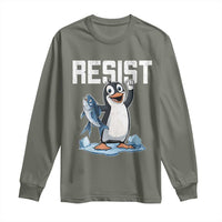 Funny Penguin Resist Long Sleeve Shirt Against Tariffs Protest