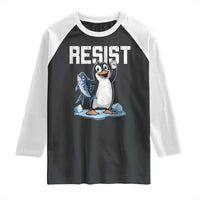Funny Penguin Resist Raglan Shirt Against Tariffs Protest