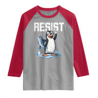 Funny Penguin Resist Raglan Shirt Against Tariffs Protest