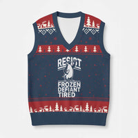 Funny Penguin Resist V-Neck Knit Sweater Vest Frozen Defiant Tired FDT Activism - Wonder Print Shop