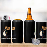 Funny Penguin Resist 4 in 1 Can Cooler Tumbler No Tariffs I Stand With Penguins