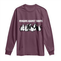 Funny Penguin Resist Long Sleeve Shirt Penguins Against Tariffs Sarcastic Saying Meme