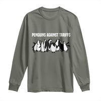 Funny Penguin Resist Long Sleeve Shirt Penguins Against Tariffs Sarcastic Saying Meme