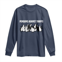 Funny Penguin Resist Long Sleeve Shirt Penguins Against Tariffs Sarcastic Saying Meme