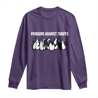 Funny Penguin Resist Long Sleeve Shirt Penguins Against Tariffs Sarcastic Saying Meme