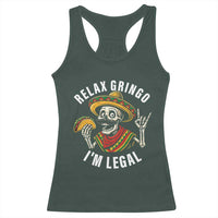Cinco De Mayo Skeleton Racerback Tank Top Relax Gringo I'm Legal Poncho
