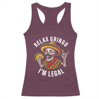 Cinco De Mayo Skeleton Racerback Tank Top Relax Gringo I'm Legal Poncho