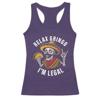Cinco De Mayo Skeleton Racerback Tank Top Relax Gringo I'm Legal Poncho