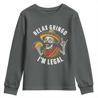 Cinco De Mayo Skeleton Youth Sweatshirt Relax Gringo I'm Legal Poncho