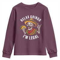 Cinco De Mayo Skeleton Youth Sweatshirt Relax Gringo I'm Legal Poncho