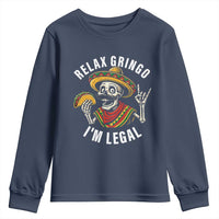 Cinco De Mayo Skeleton Youth Sweatshirt Relax Gringo I'm Legal Poncho