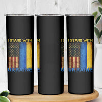I Stand With Ukraine Skinny Tumbler Ukrainian American Flag