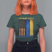 I Stand With Ukraine T Shirt For Women Ukrainian American Flag