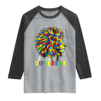 Colorful Autism Acceptance Lion Raglan Shirt It Is Ok To Be Different Courageous Neurodiversity Support