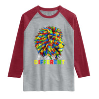 Colorful Autism Acceptance Lion Raglan Shirt It Is Ok To Be Different Courageous Neurodiversity Support
