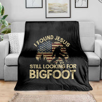 I Found Jesus Still Looking for Bigfoot Patriotic Throw Blanket American Flag Christian Religious Sasquatch Vintage