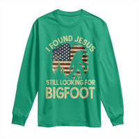 I Found Jesus Still Looking for Bigfoot Patriotic Long Sleeve Shirt American Flag Christian Religious Sasquatch Vintage