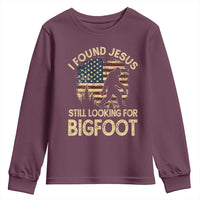 I Found Jesus Still Looking for Bigfoot Patriotic Youth Sweatshirt American Flag Christian Religious Sasquatch Vintage