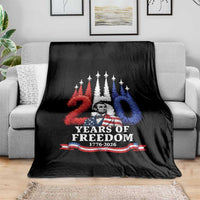 250 Years of Freedom Abraham Lincoln Patriotic Throw Blanket US Fighter Jets Red White and Blue 1776 to 2026 Semiquincentennial