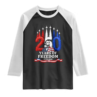 250 Years of Freedom Abraham Lincoln Patriotic Raglan Shirt US Fighter Jets Red White and Blue 1776 to 2026 Semiquincentennial