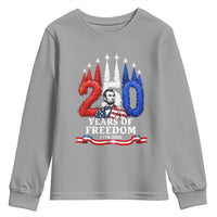 250 Years of Freedom Abraham Lincoln Patriotic Youth Sweatshirt US Fighter Jets Red White and Blue 1776 to 2026 Semiquincentennial