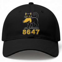 8647 Black Cat Golden Hair Prey Baseball Cap Funny Coded Political Satire