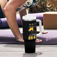 8647 Black Cat Golden Hair Prey Tumbler With Handle Funny Coded Political Satire