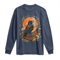 Is He Dead Yet Raven Drinking Coffee Long Sleeve Shirt Vintage Book Political Dark Humor